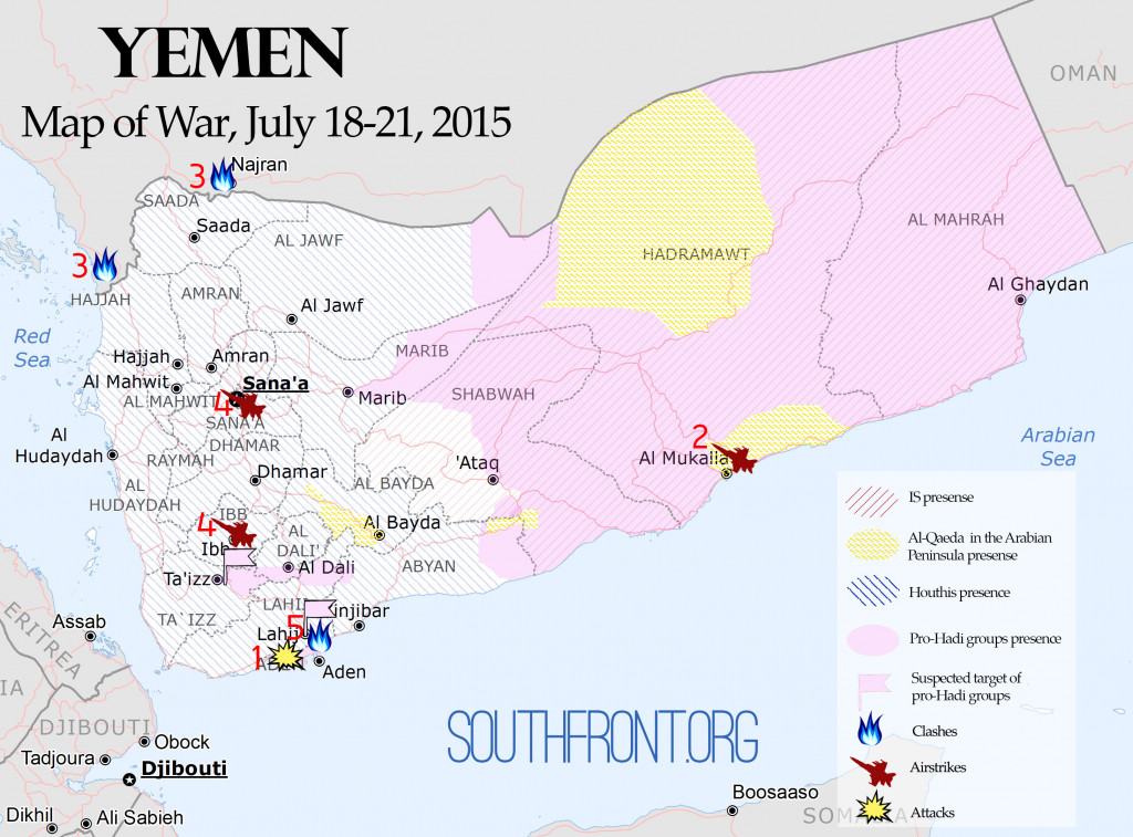 Yemen Map of War, July 18-21, 2015