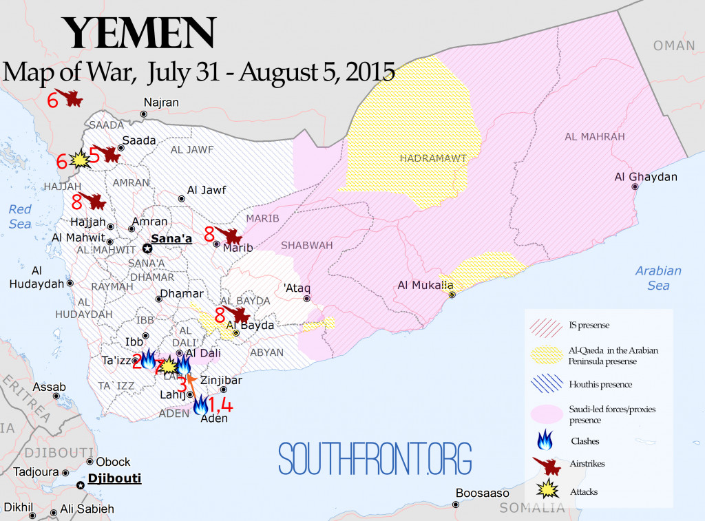 Yemen Map of War, July 31 – August 5, 2015: The Saudi-Led Coalition Started a Land Operation