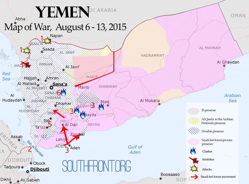 Yemen Map of War, August 6 - 14, 2015: Saudi-led Forces Advance on Sana’a