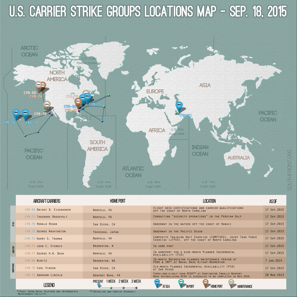 U.S. Carrier Strike Groups Locations Map – Sep. 18, 2015