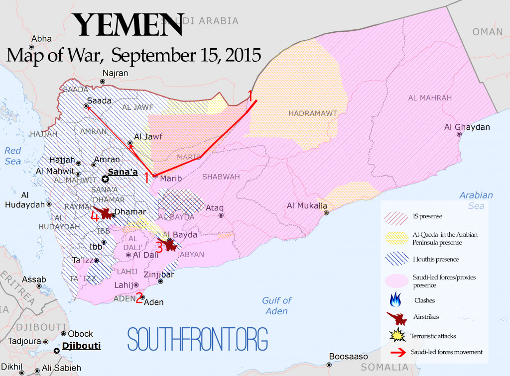 Yemen Map of War - Sep. 15, 2015: Saudi-led Coalition Advances to Capture al Jawf and Sa’ada