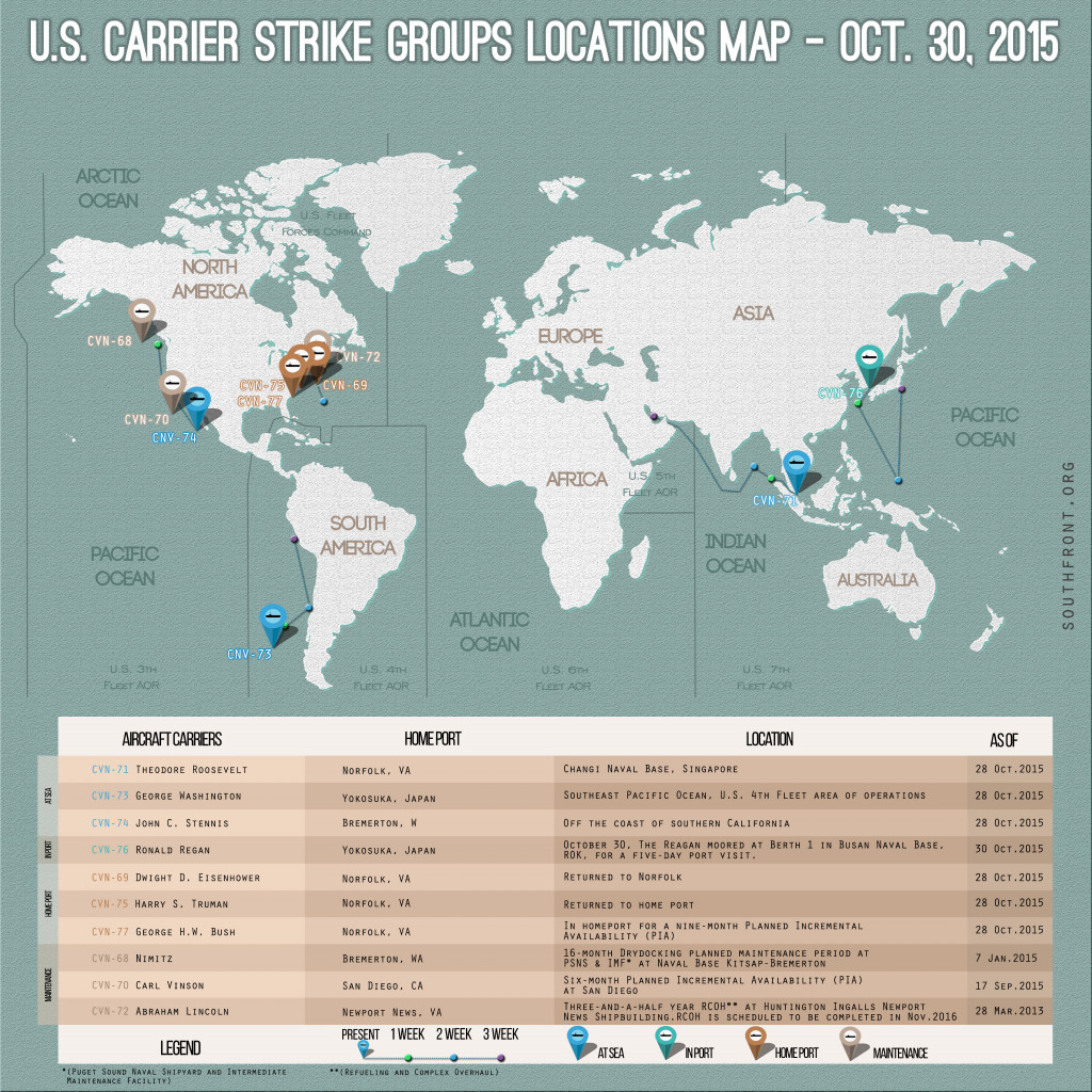 U.S. Carrier Strike Groups Locations Map – Oct. 30, 2015