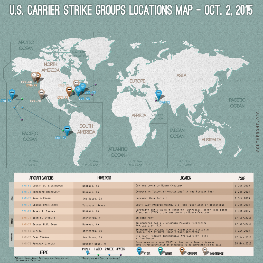 U.S. Carrier Strike Groups Locations Map – Oct. 2, 2015