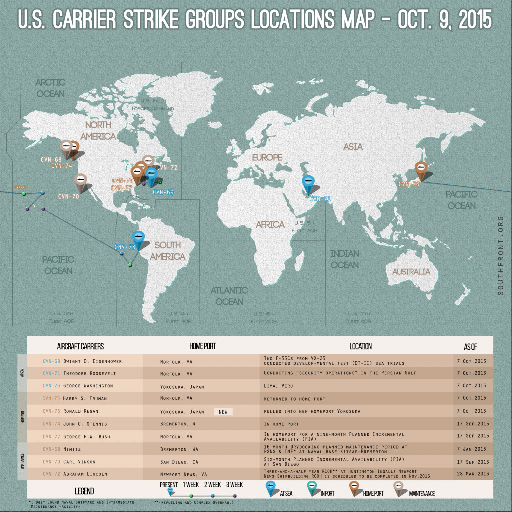 U.S. Carrier Strike Groups Locations Map – Oct. 9, 2015