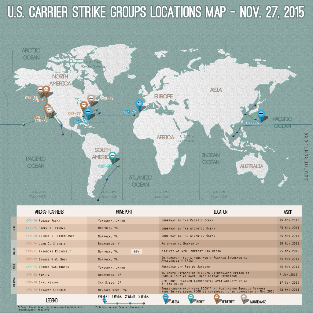 U.S. Carrier Strike Groups Locations Map – Nov. 27, 2015