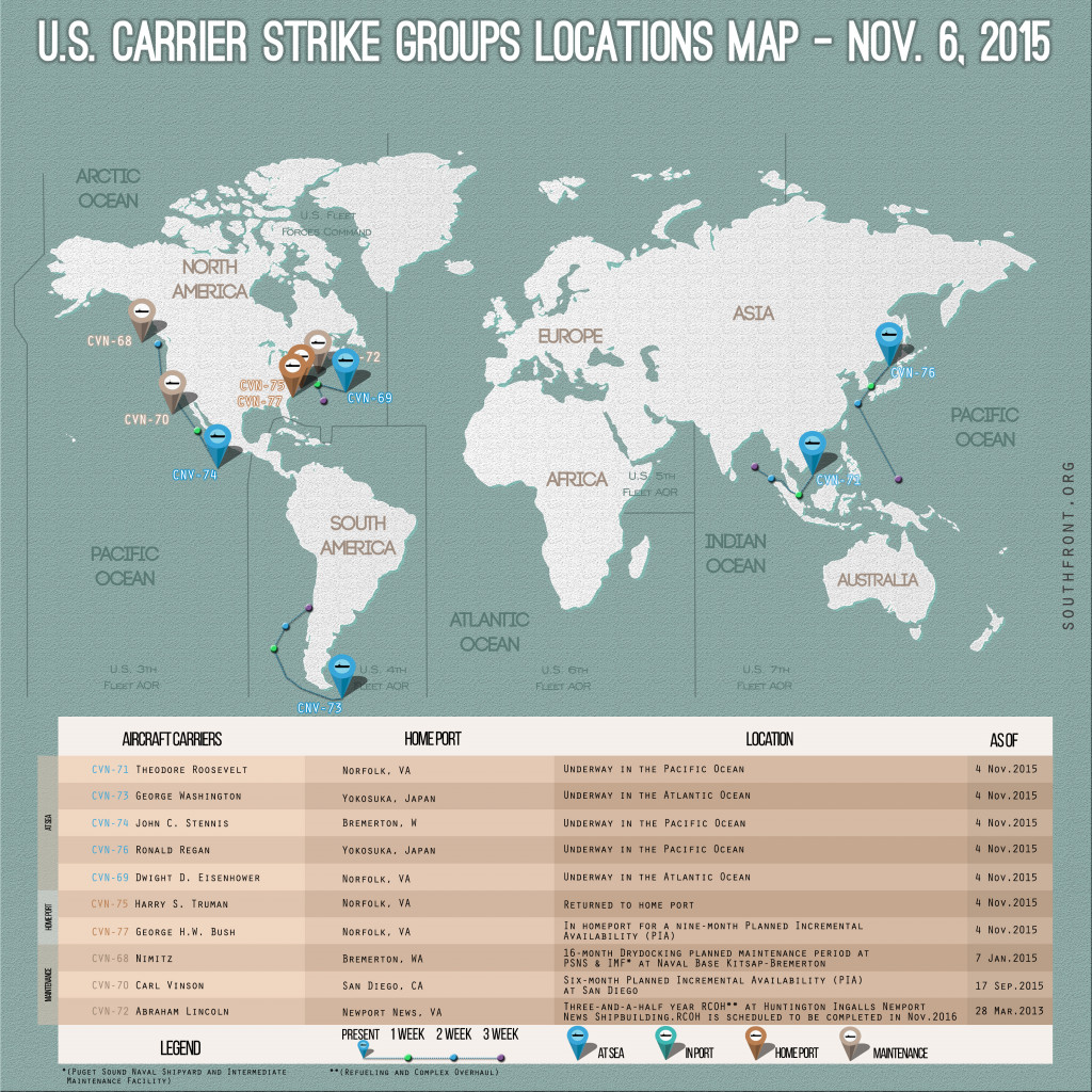 U.S. Carrier Strike Groups Locations Map – Nov. 6, 2015