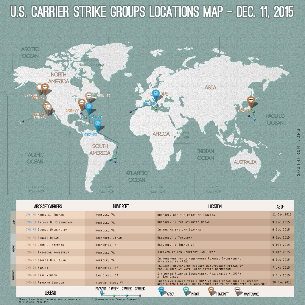 U.S. Carrier Strike Groups Locations Map – Dec. 11, 2015