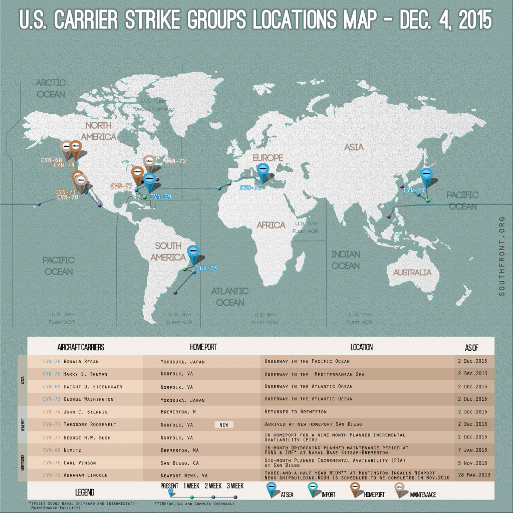 U.S. Carrier Strike Groups Locations Map – Dec. 4, 2015