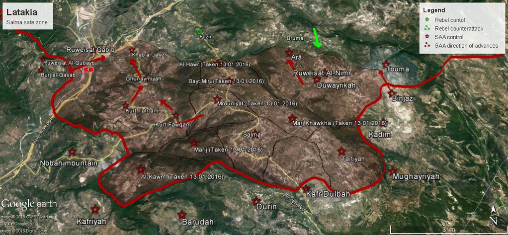 Map: Syria's Forces Advance around Salma. Militants' Counterattack Failed