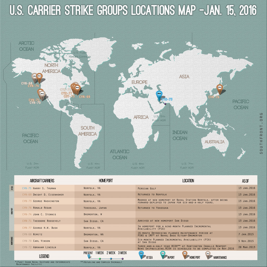 U.S. Carrier Strike Groups Locations Map – Jan. 15, 2015