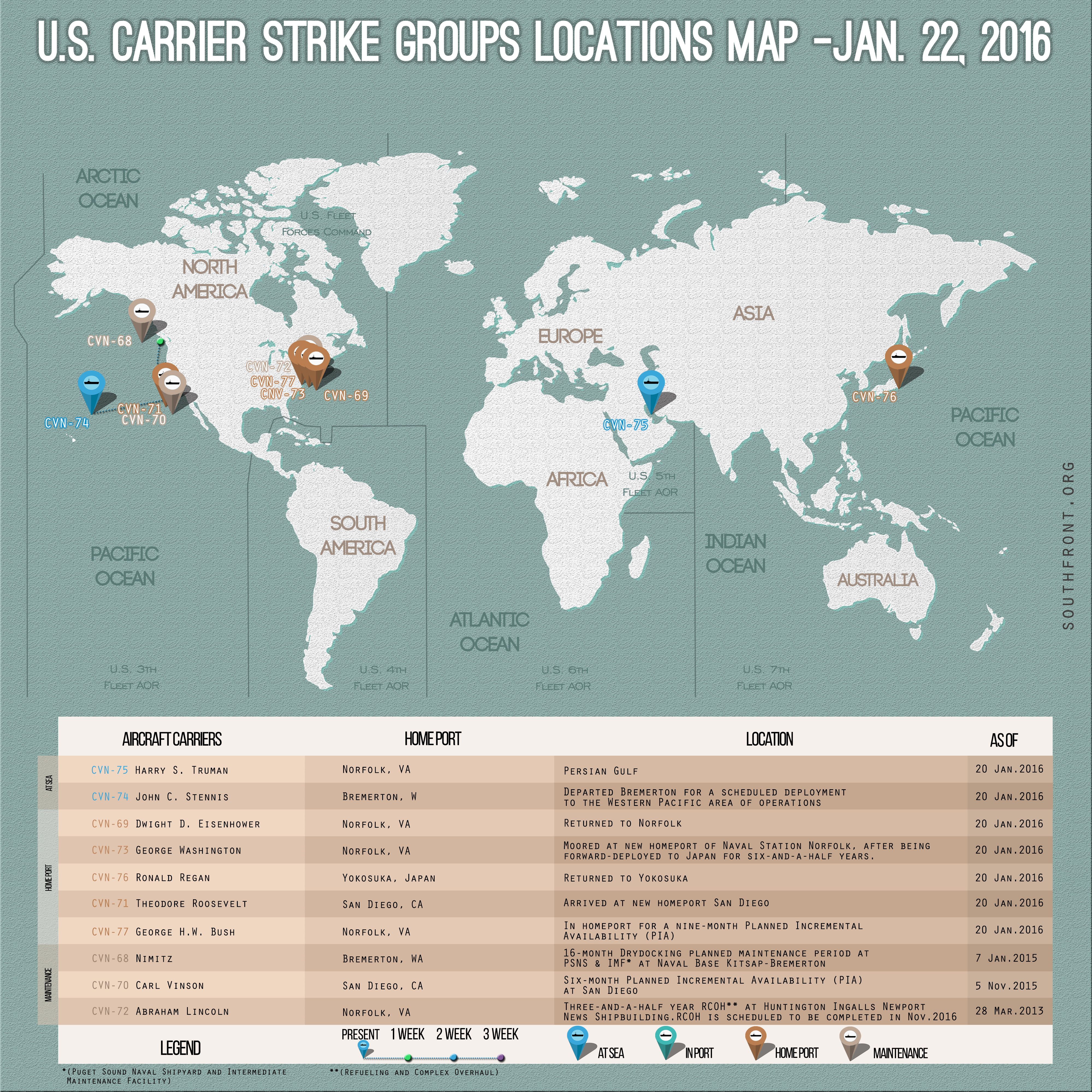 U.S. Carrier Strike Groups Locations Map – Jan. 22, 2015