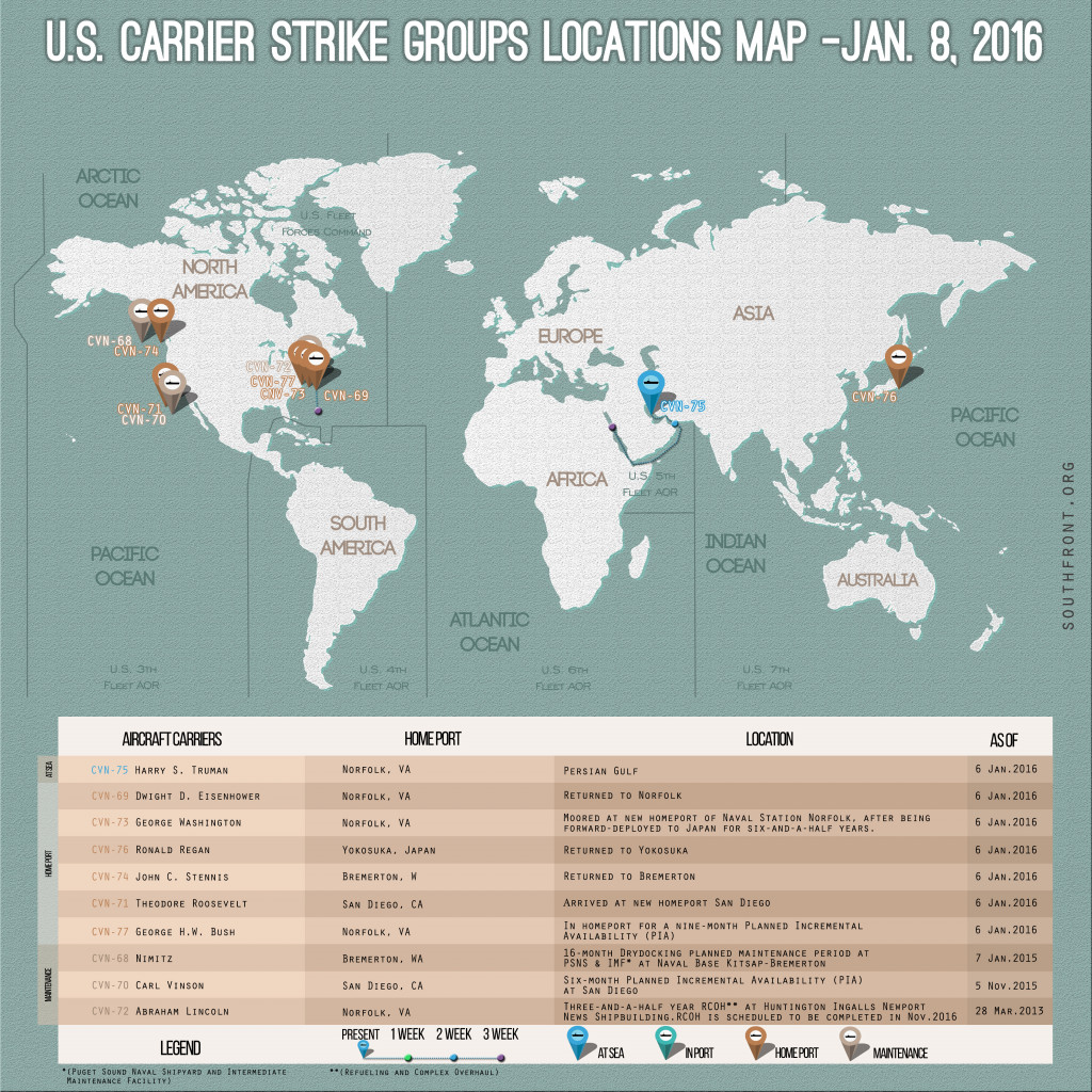 U.S. Carrier Strike Groups Locations Map – Jan. 8, 2015