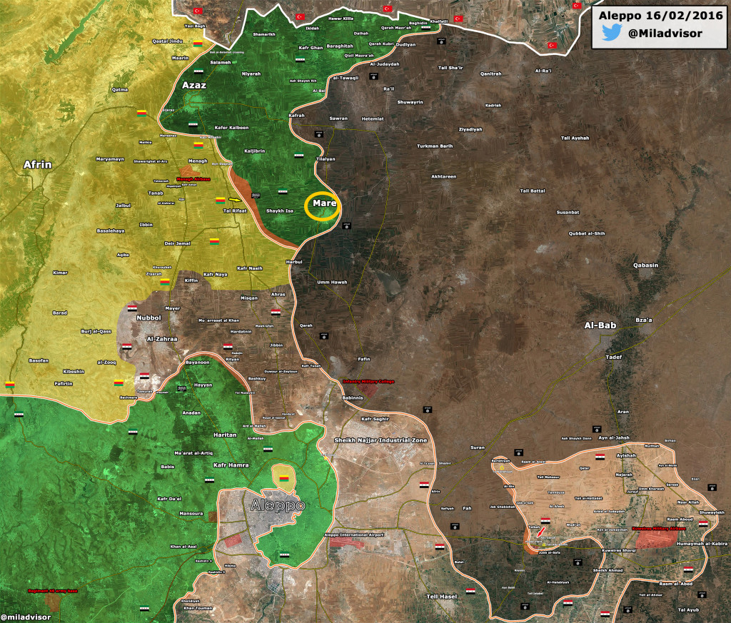 Map: Military Situation in North Aleppo. YPG Seizes Kaf Nasih. Syrian Army Secures Powerplant Area