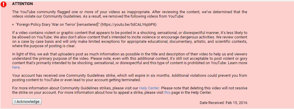 SouthFront Youtube Channel Is Under Attack