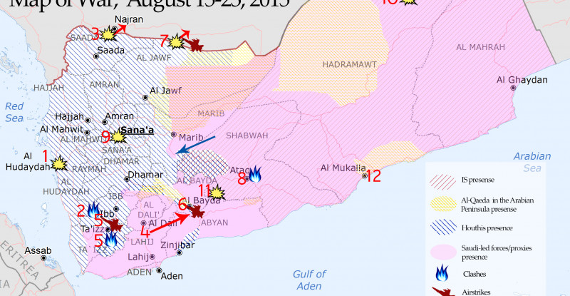 Yemen Map of War, August 15-23, 2015