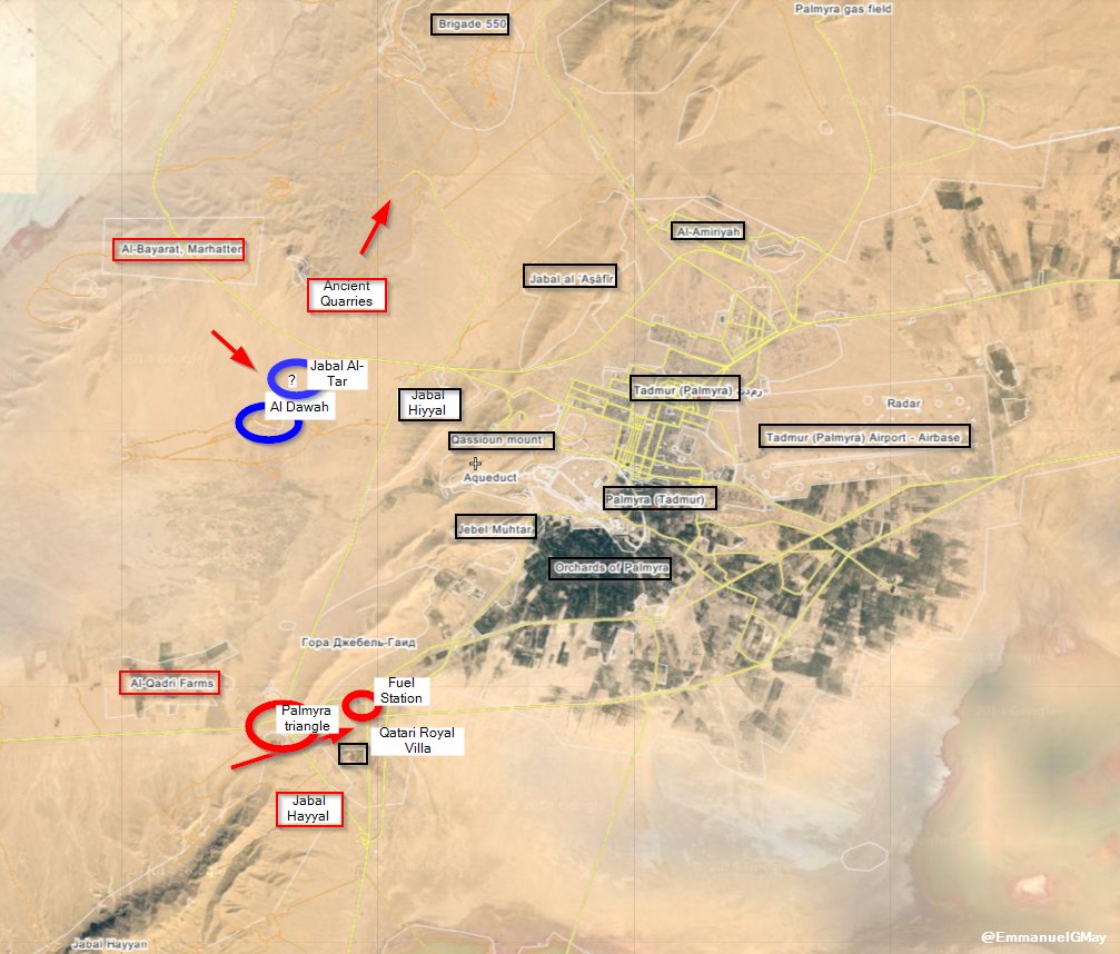 Map: Syria's Army 3 Assault Directions within Palmyra Battle