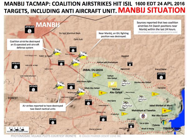 Map: US-led Coalition Air Campaign in Support of Kurds in Syria. Situation on April 24