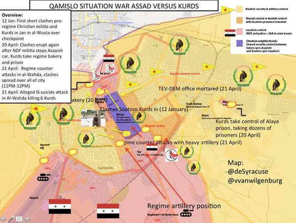 Map: Situation in Qamishli in Northeastern Syria. Clashes between Kurds and NDF