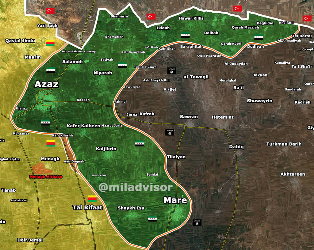 Map: YPG, FSA and ISIS Rumble around Azaz in Northern Syria