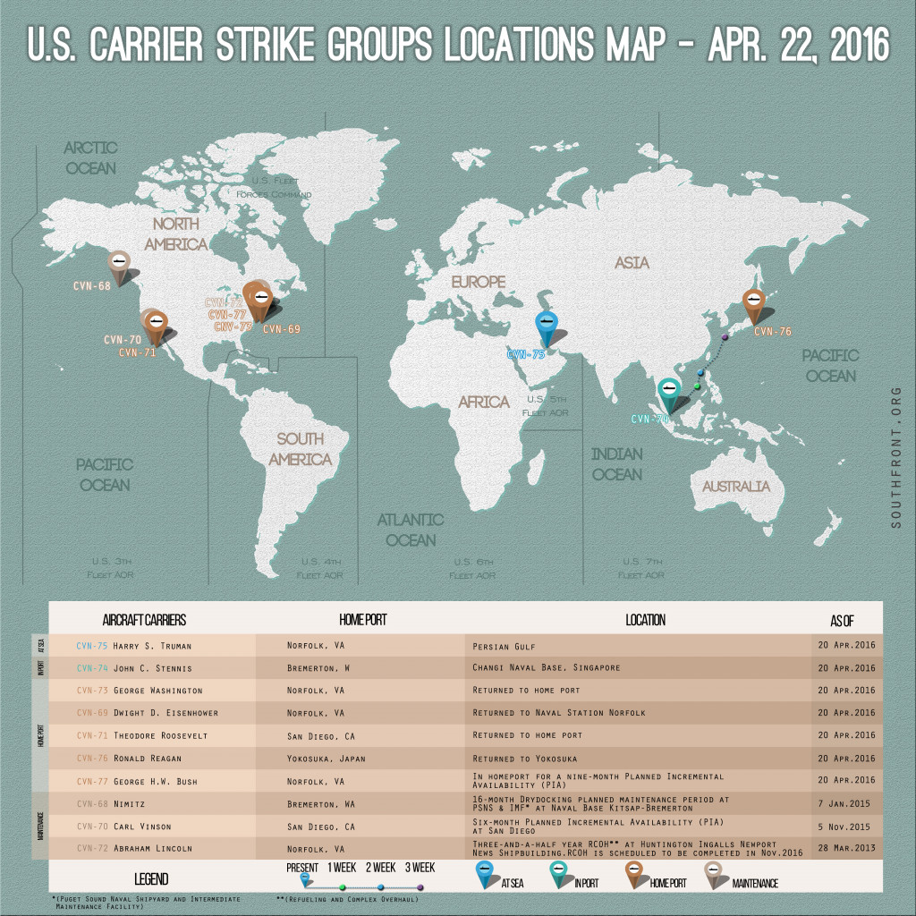 U.S. Carrier Strike Groups Locations Map – April 22, 2016