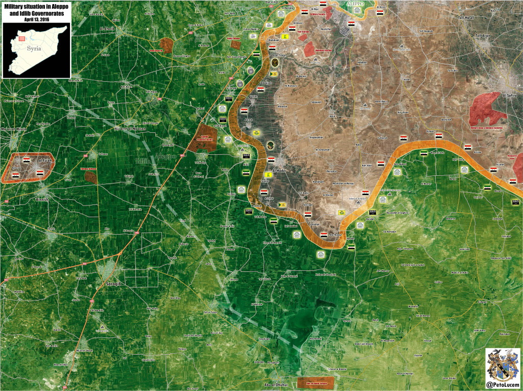 Map Syria: Military Situation in Aleppo and Idlib Governatores on April 13