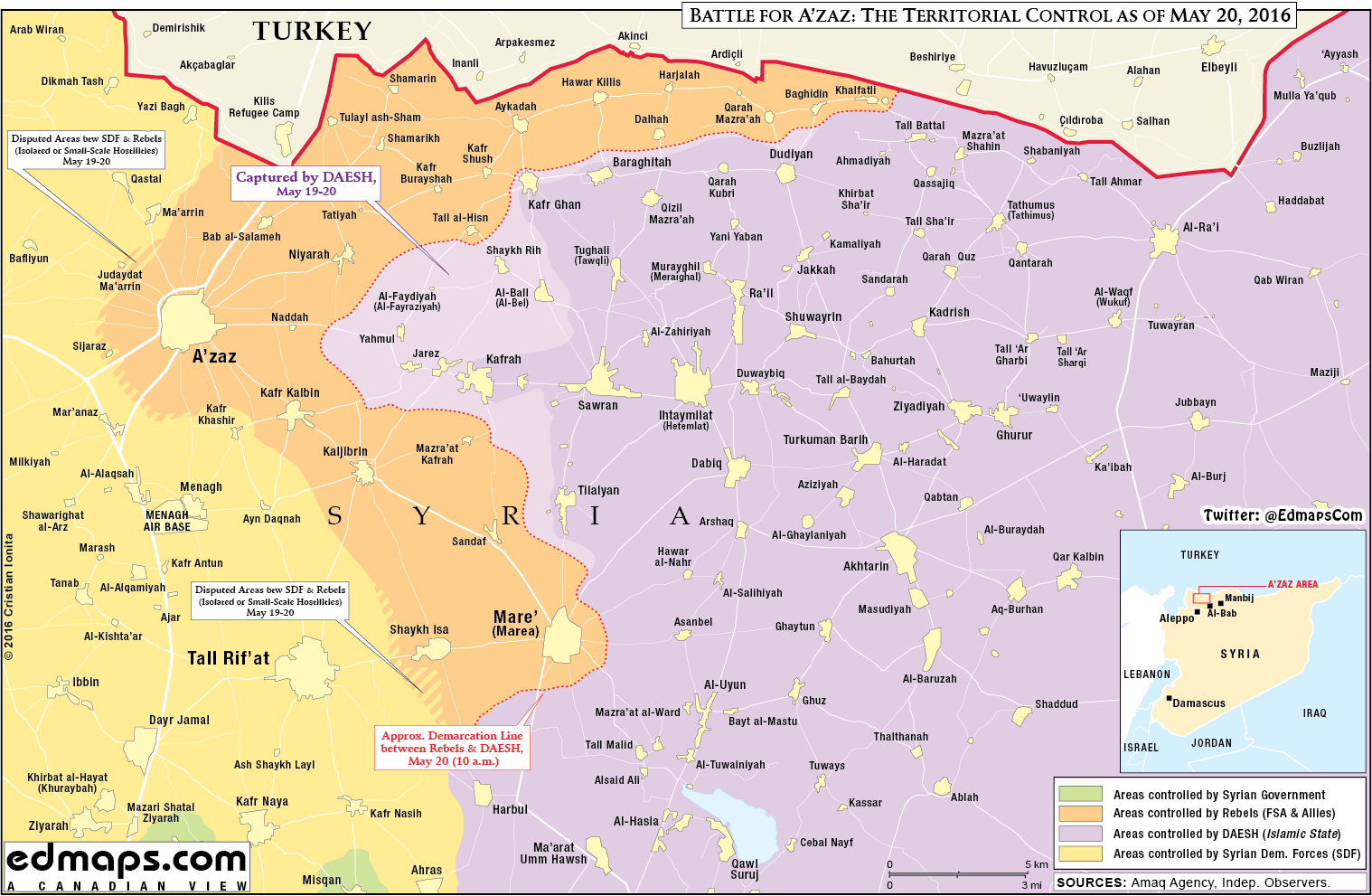 Military Situation in Norhern Aleppo, Syria on May 20