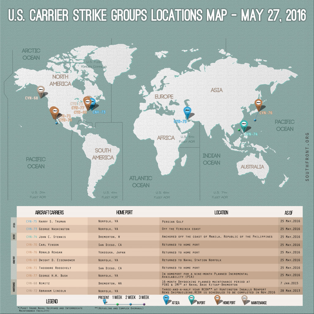 U.S. Carrier Strike Groups Locations Map – May 27, 2016