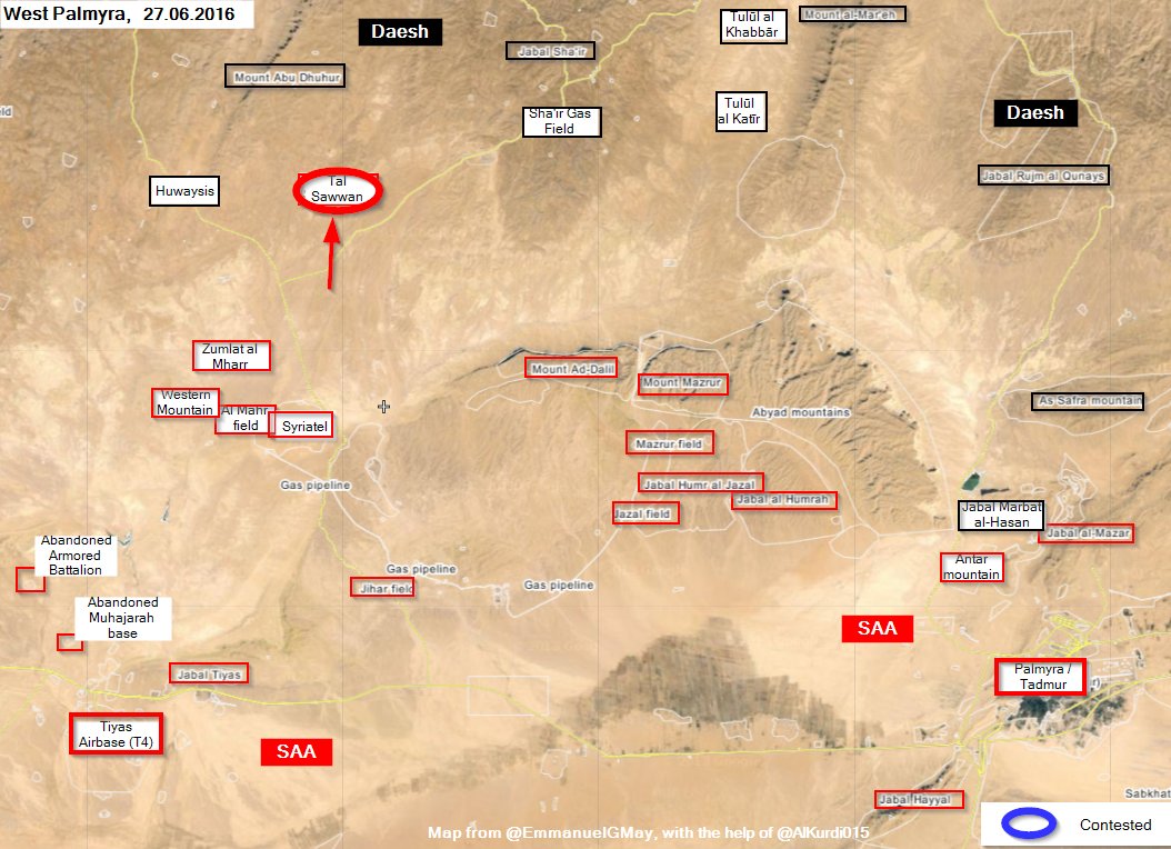 Syrian Army Recaptures Tal Sawwan from ISIS in Western Palmyra