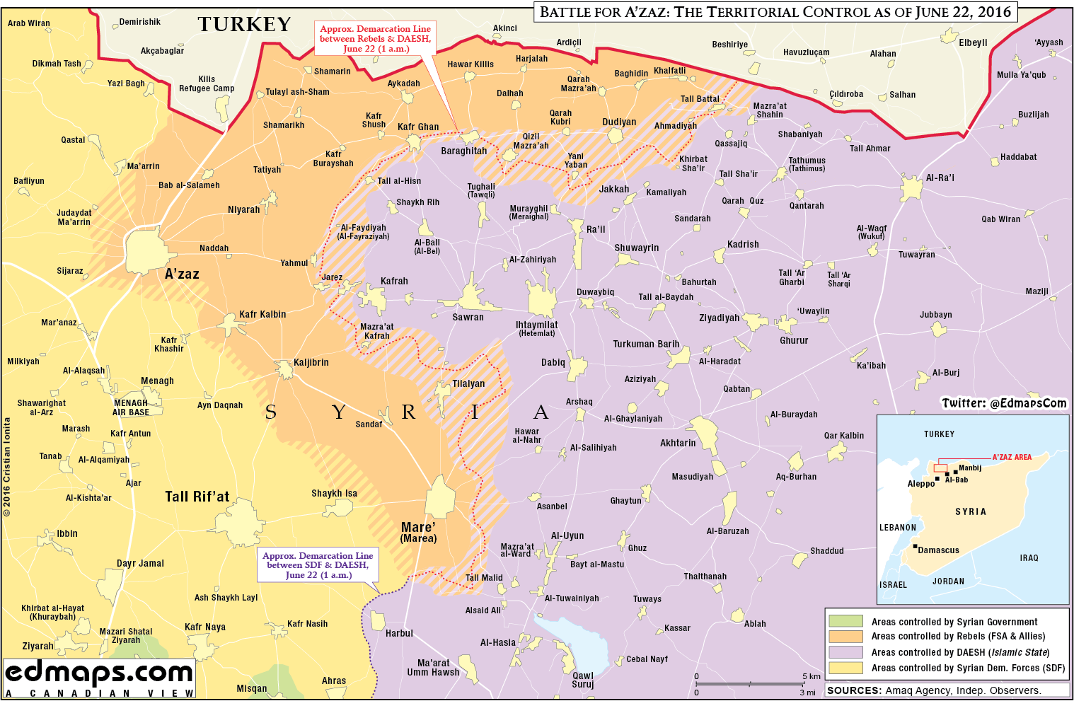 Military Situation in Northern Aleppo, Syria on June 22