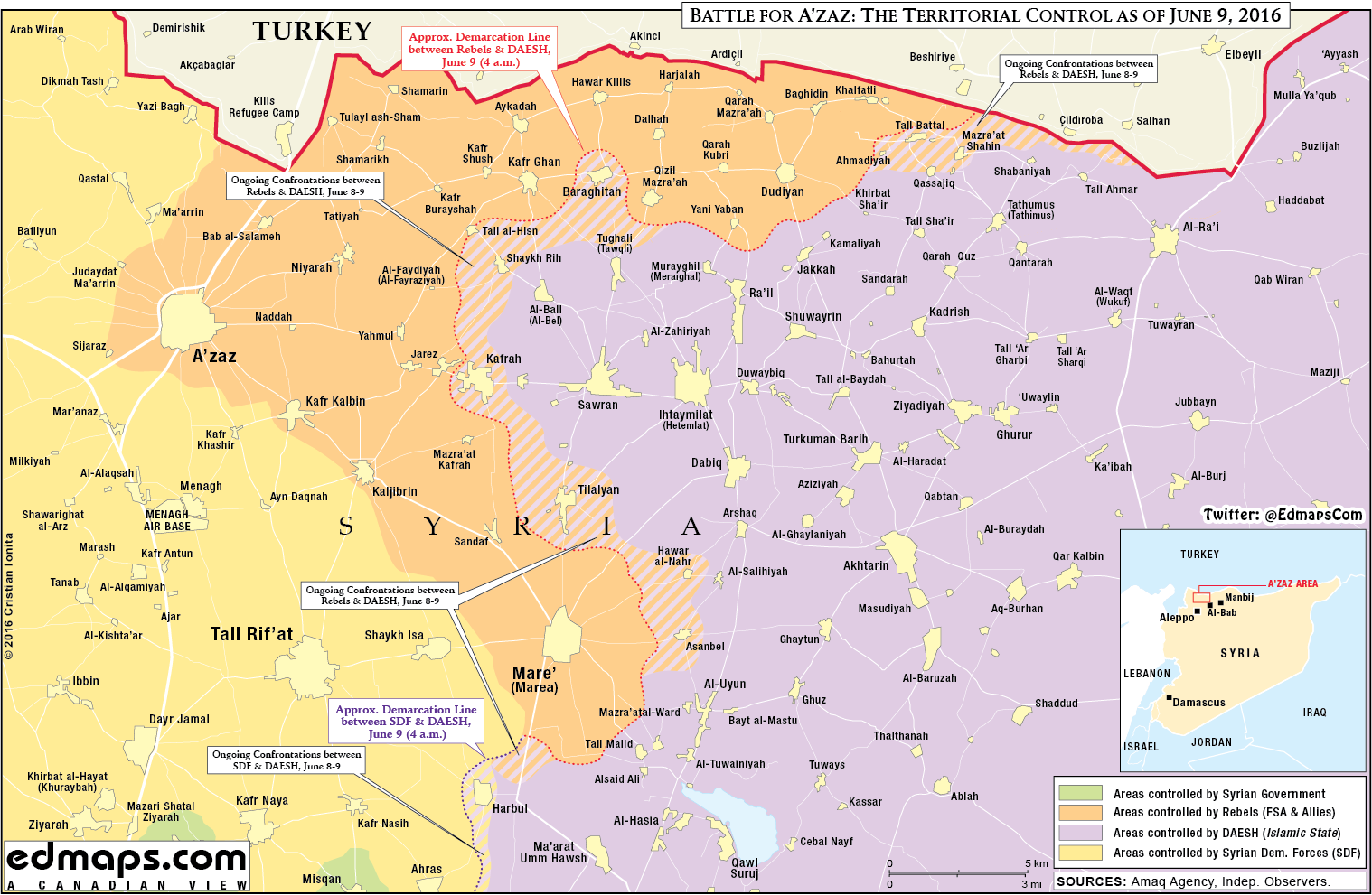 Military Situation in Northern Aleppo, Syria on June 9