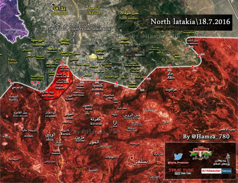 Syrian Army advances in thei Turkmen Mountains of Latakia: map