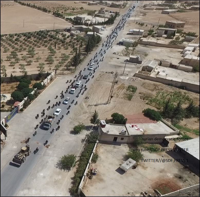 SDF Released Photos of ISIS Column Heading from Manbij