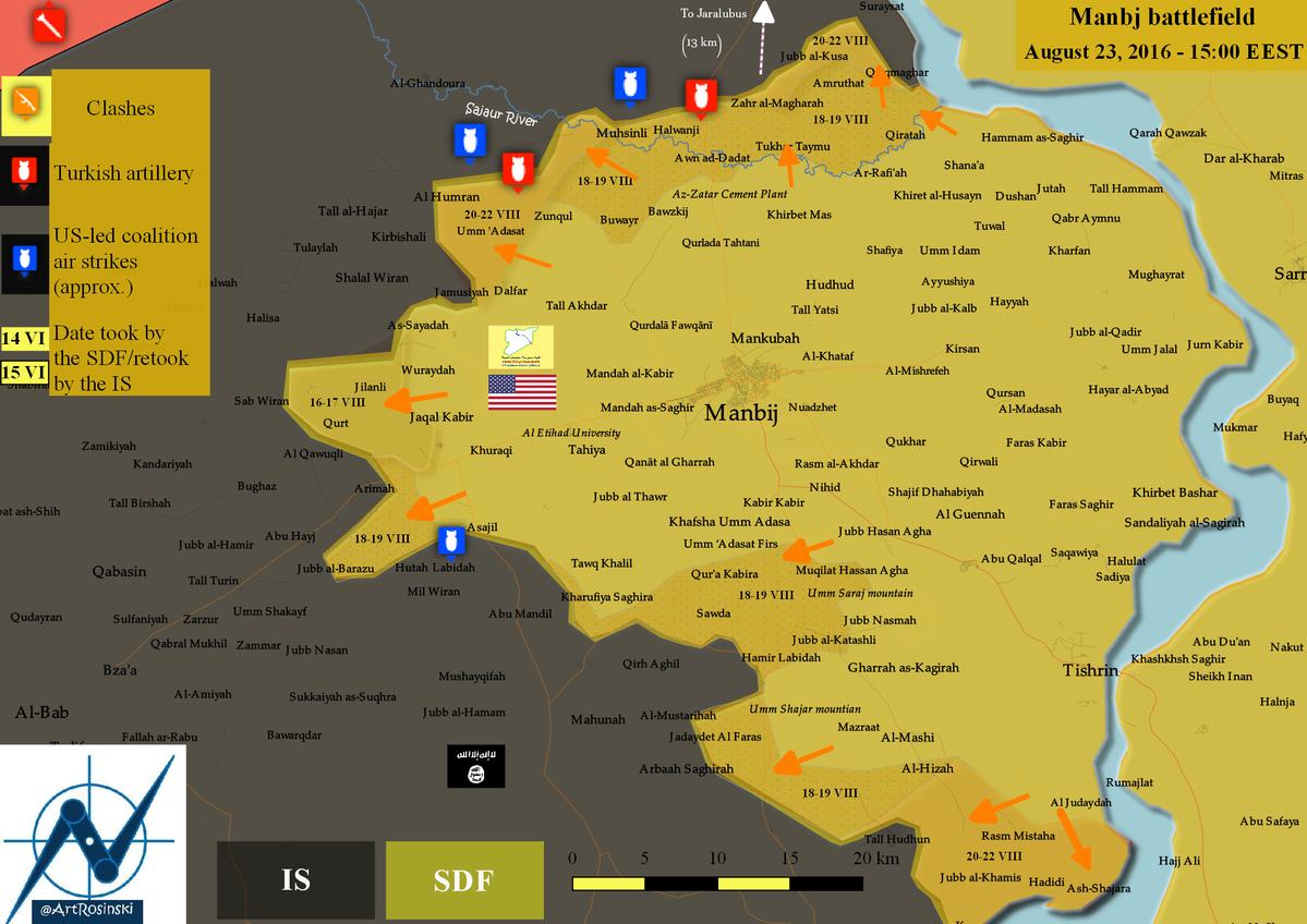 Military Situation in the Area of Manbij, Syria on August 23