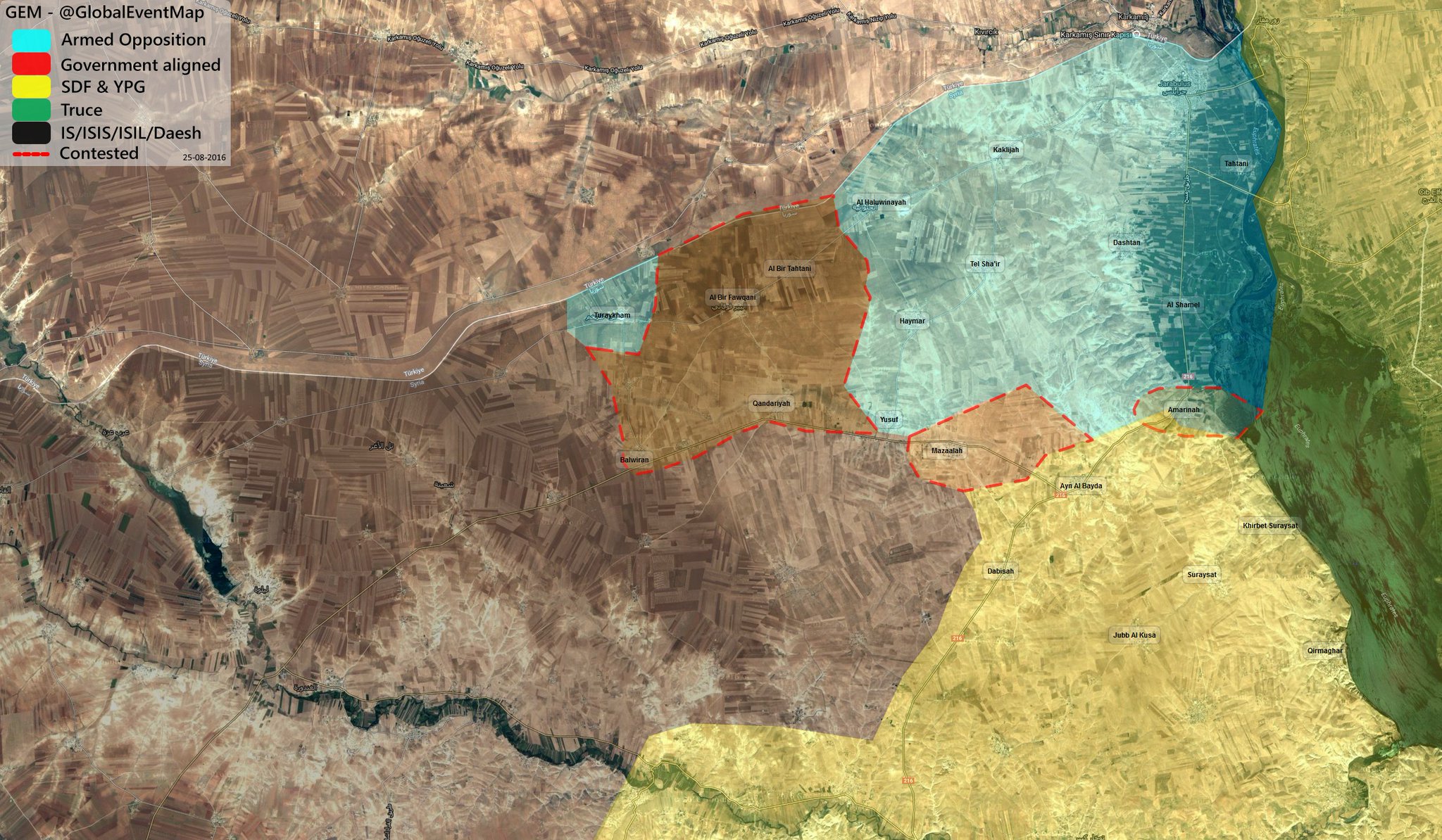 Turkish-led Forces Gain More Areas near Jarablus amid YPG Withdrawal from Area