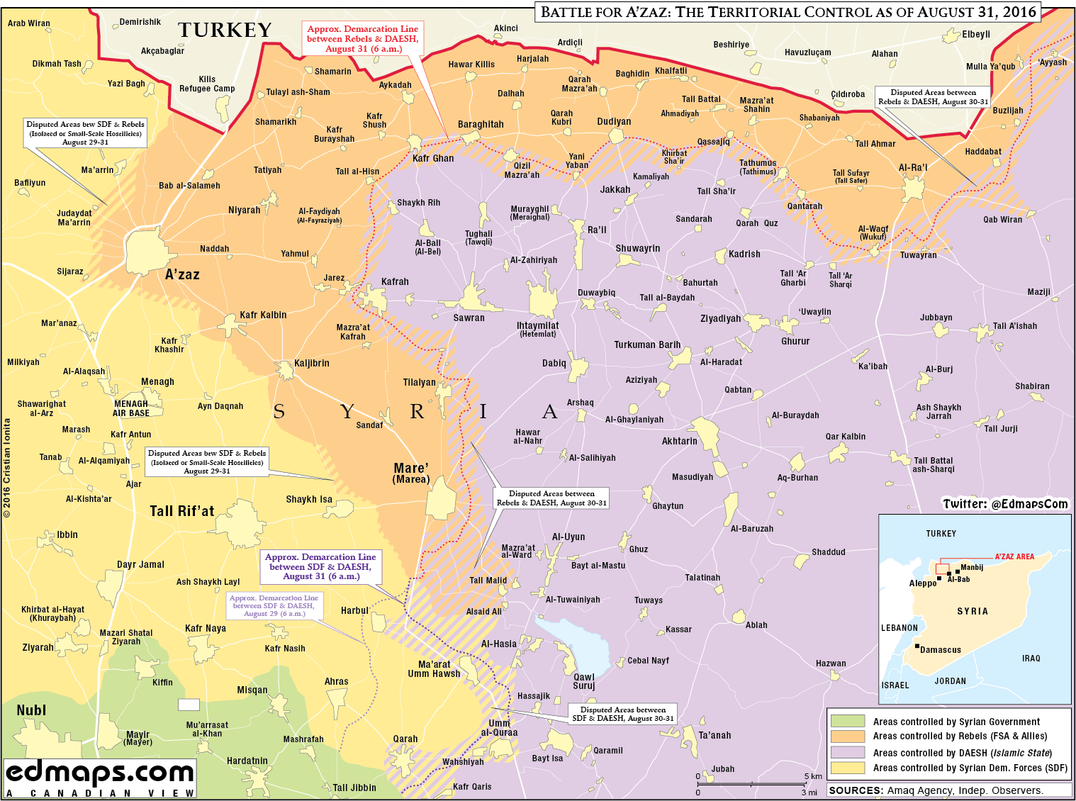 Overview of Military Situation in Northern Syria On August 31