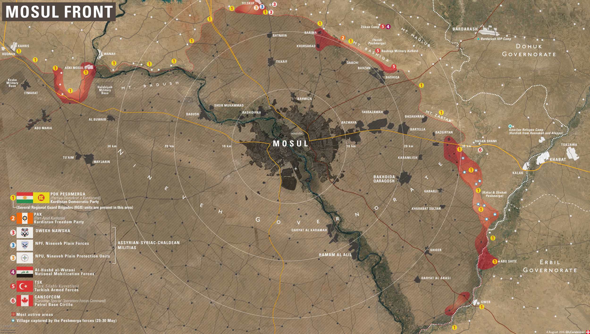 Military Situation in the Area of Mosul, Iraq on August 4, 2016