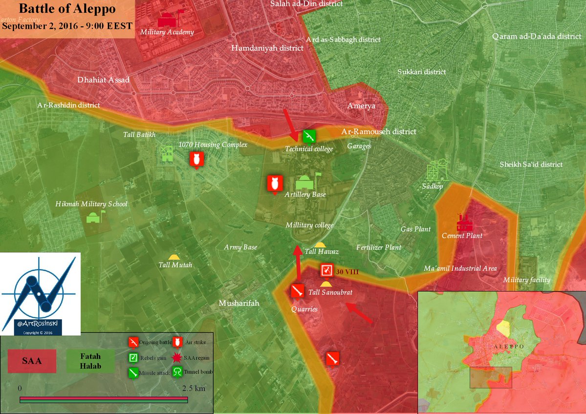 Syrian Army Advancing on Artillery Base in Southwestern Aleppo from 2 Directions