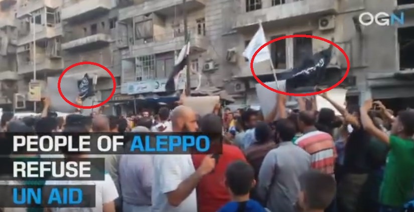 'People' (Al Nusra Supporters) in Eastern Aleppo Demonstrate AGAINST UN Aid (Video)