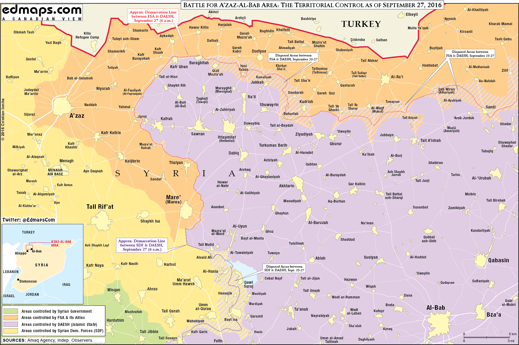 Map Update: Military Situation in Northern Aleppo on September 27, 2016