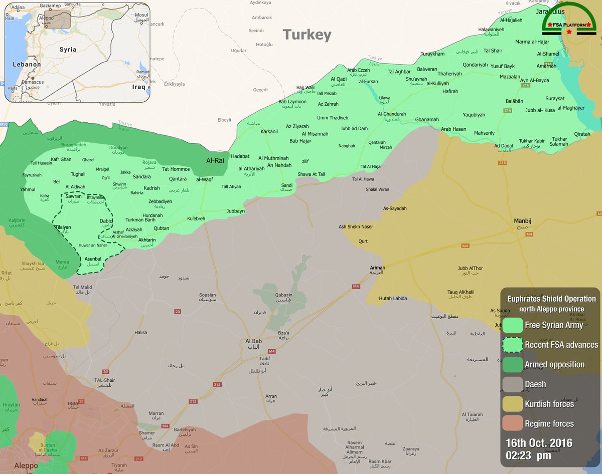 ISIS Withdraws from Area of Azaz in Northern Aleppo. Turkish-backed Militants Take Control of Dabiq and Sawran