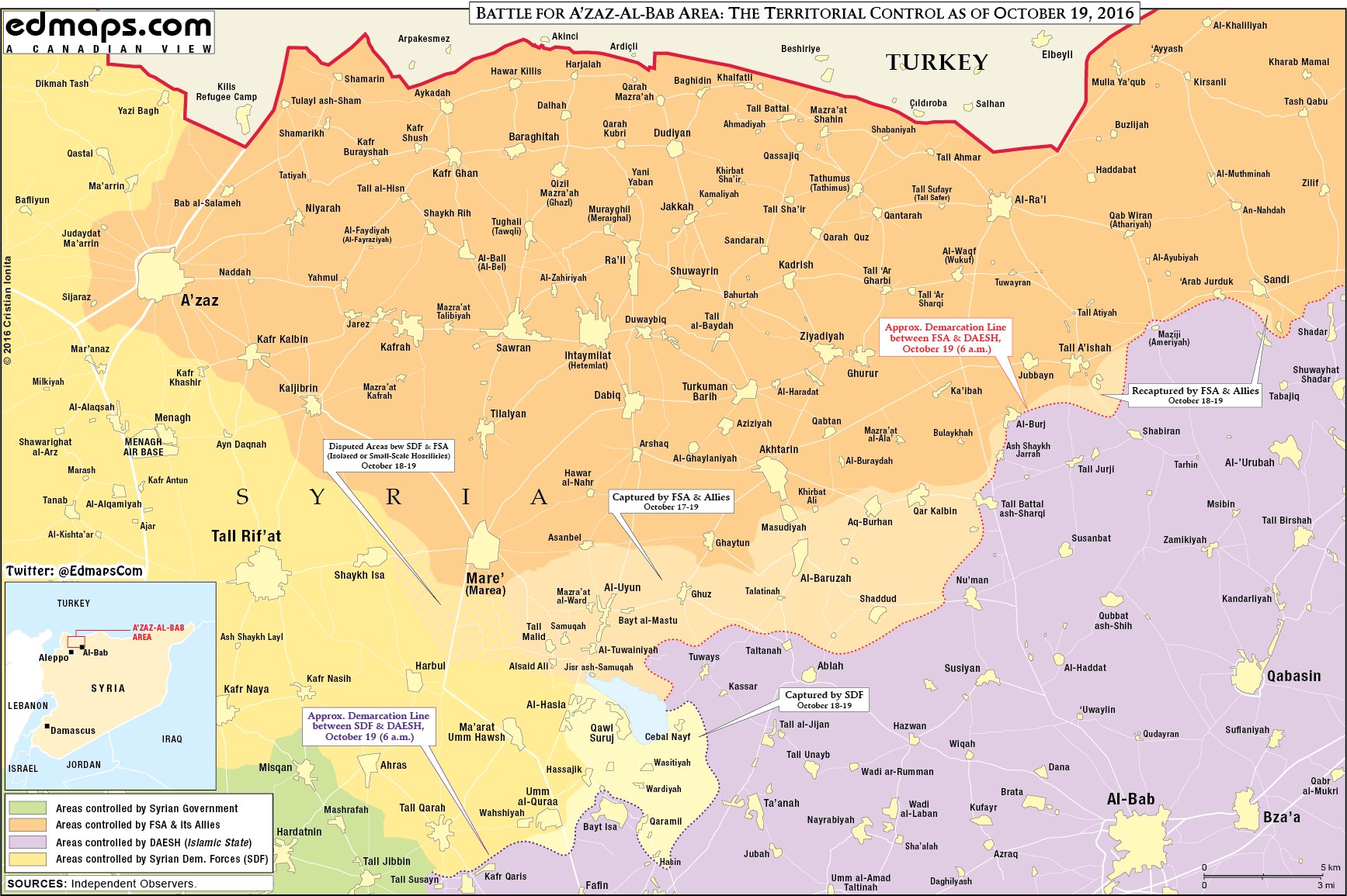 Map Update: Race to Al-Bab in Syria's Aleppo Province on October 19, 2016