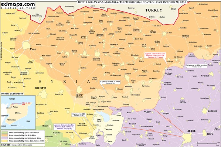 Map Update: Race to Al-Bab in Syria’s Aleppo Province on October 20, 2016