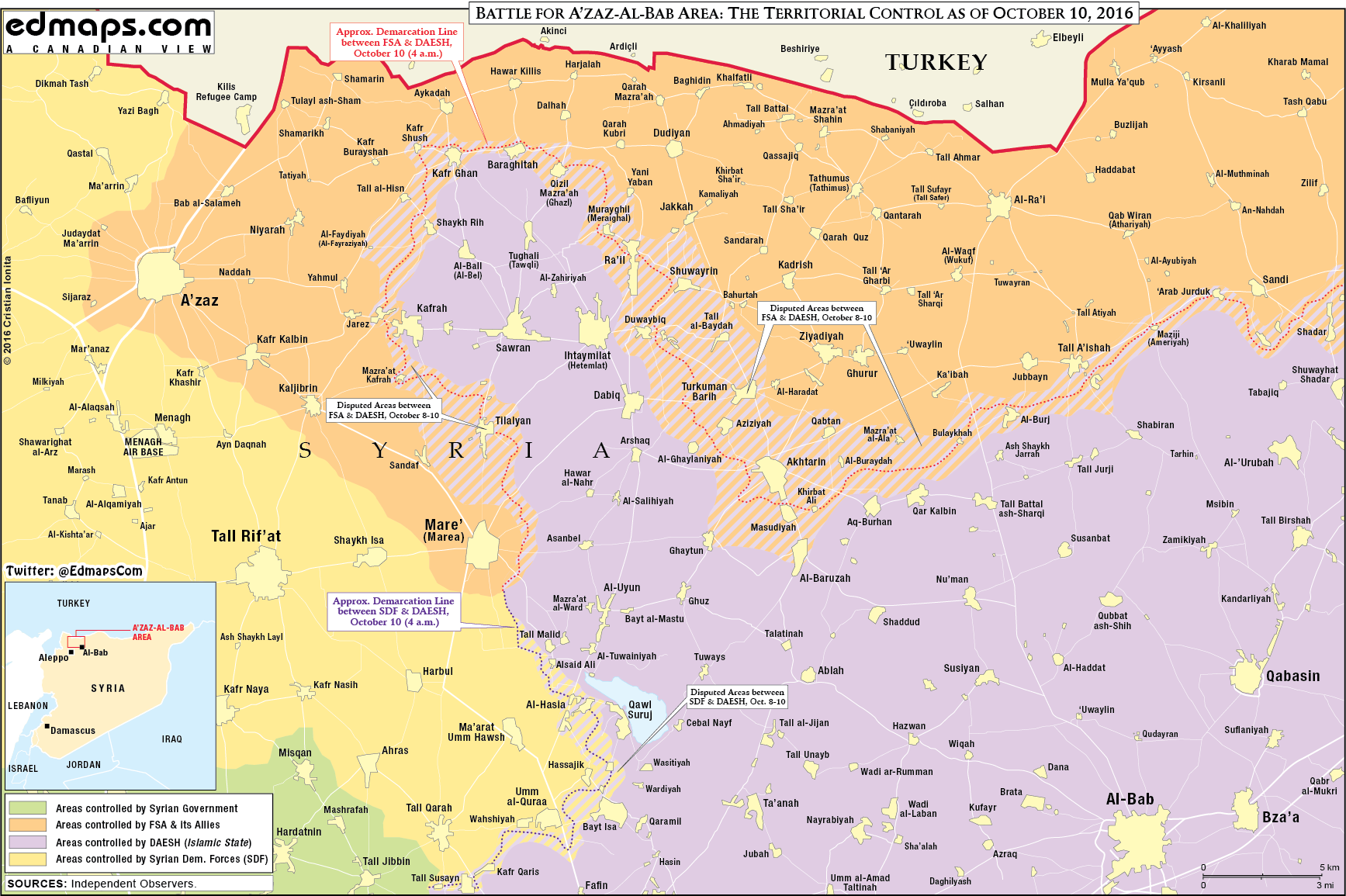 Military Situation in the Area of Azaz, Syria on October 10, 2016