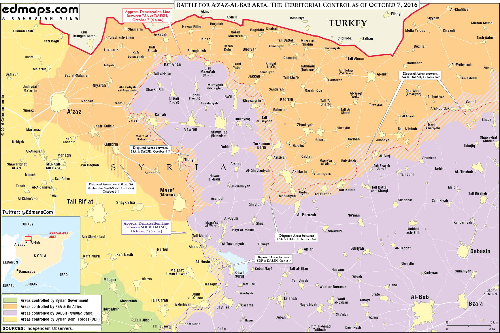 Military Situation near Azaz, Northern Syria on October 7