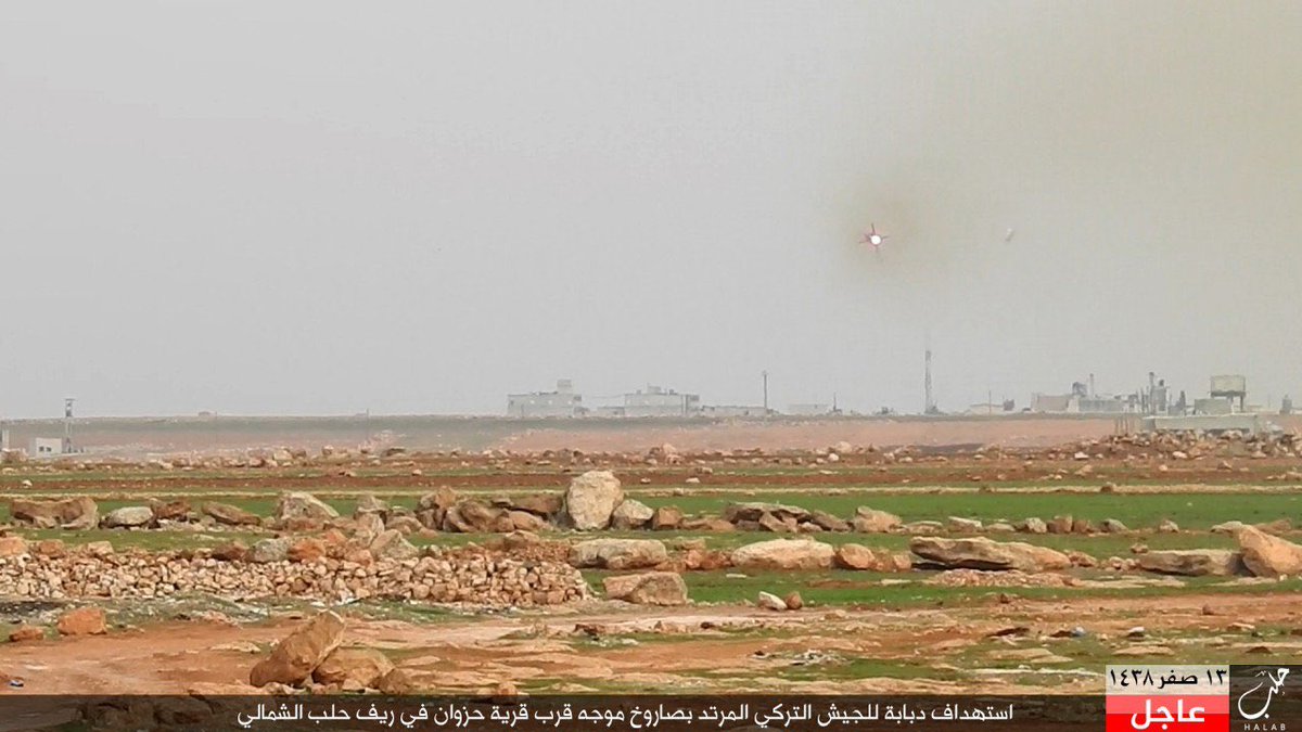 Photos: ISIS Destroying Turkish Battle Tank near al-Bab with Guided Missile