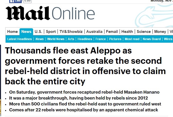 Mainstream Media Is in Outrage as Government Forces Liberating Northeastern Aleppo and Freeing Civilians Held there As Hostages