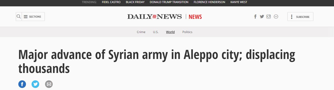 Mainstream Media Is in Outrage as Government Forces Liberating Northeastern Aleppo and Freeing Civilians Held there As Hostages