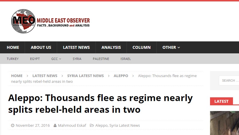 Mainstream Media Is in Outrage as Government Forces Liberating Northeastern Aleppo and Freeing Civilians Held there As Hostages