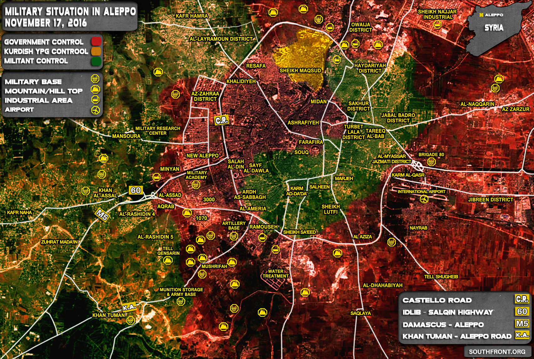 Syria War Map: General Look at Military Situation in Aleppo City on November 17, 2016