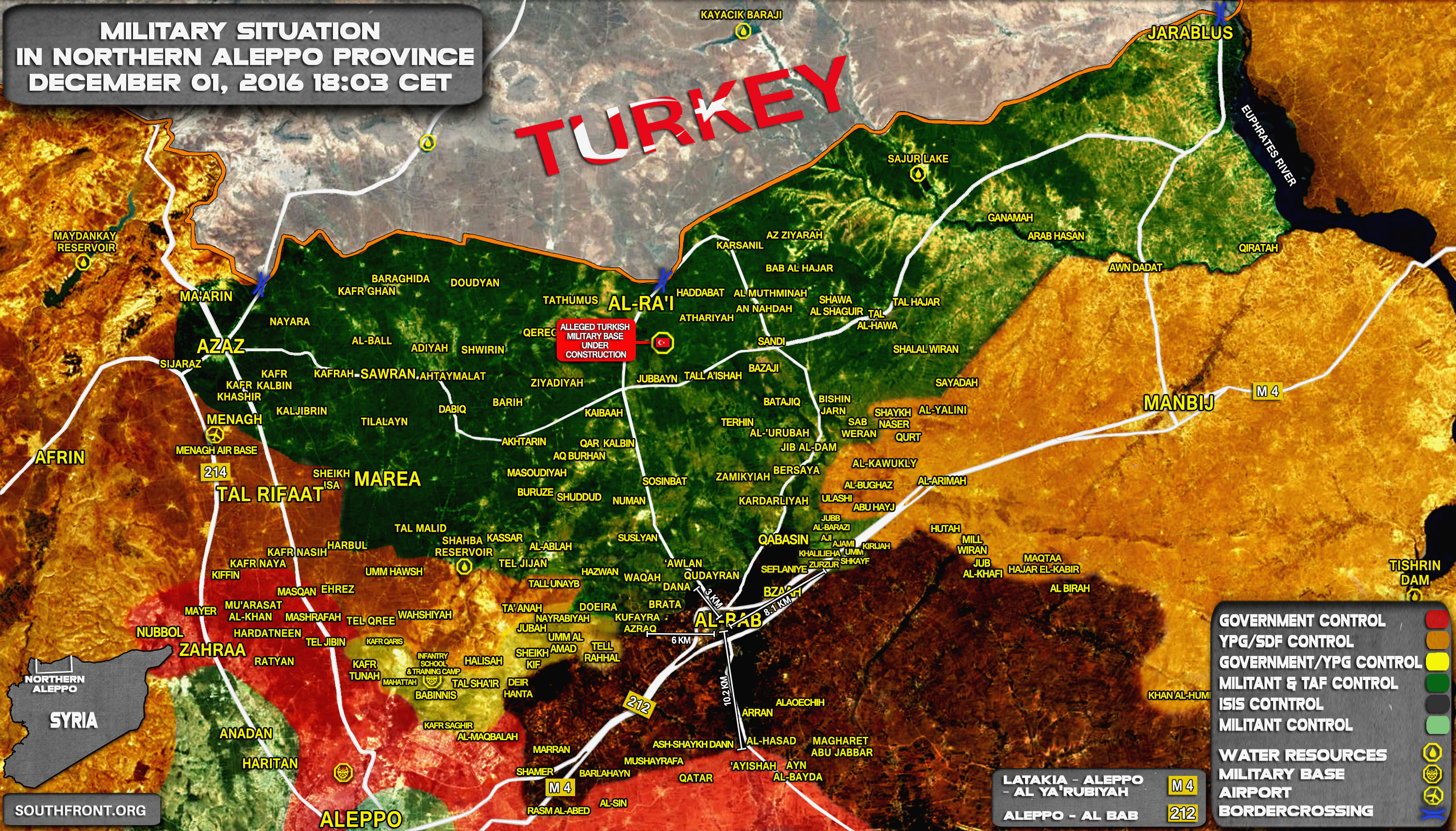 Syria Map: Military Situation in Northern Part of Aleppo Province on December 1, 2016